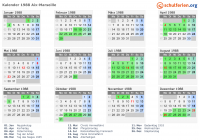 Kalender 1988 mit Ferien und Feiertagen Aix-Marseille