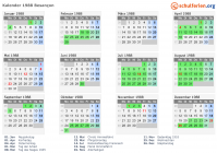 Kalender 1988 mit Ferien und Feiertagen Besançon