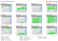 Kalender 1988 mit Ferien und Feiertagen Grenoble