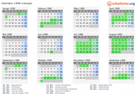 Kalender 1988 mit Ferien und Feiertagen Limoges