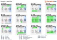 Kalender 1988 mit Ferien und Feiertagen Paris