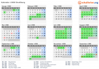 Kalender 1988 mit Ferien und Feiertagen Straßburg