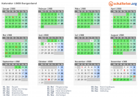 Kalender 1988 mit Ferien und Feiertagen Burgenland