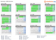 Kalender 1988 mit Ferien und Feiertagen Kärnten