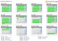 Kalender 1988 mit Ferien und Feiertagen Tirol