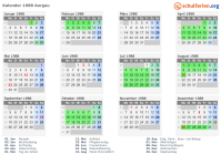 Kalender 1988 mit Ferien und Feiertagen Aargau