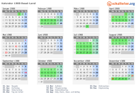 Kalender 1988 mit Ferien und Feiertagen Basel-Land