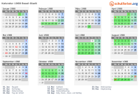 Kalender 1988 mit Ferien und Feiertagen Basel-Stadt