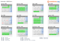 Kalender 1988 mit Ferien und Feiertagen Bern