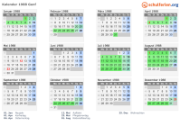 Kalender 1988 mit Ferien und Feiertagen Genf