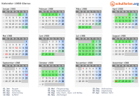 Kalender 1988 mit Ferien und Feiertagen Glarus