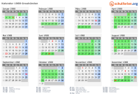 Kalender 1988 mit Ferien und Feiertagen Graubünden