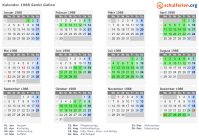 Kalender 1988 mit Ferien und Feiertagen Sankt Gallen