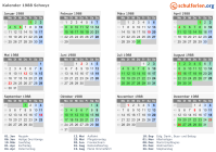 Kalender 1988 mit Ferien und Feiertagen Schwyz