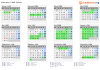 Kalender 1988 mit Ferien und Feiertagen Tessin