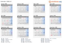 Kalender 1988 mit Ferien und Feiertagen Uri