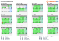 Kalender 1988 mit Ferien und Feiertagen Zürich