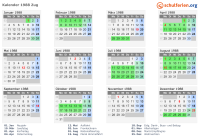 Kalender 1988 mit Ferien und Feiertagen Zug