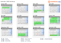 Kalender 1989 mit Ferien und Feiertagen Hamburg