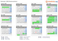 Kalender 1989 mit Ferien und Feiertagen Niedersachsen