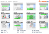 Kalender 1989 mit Ferien und Feiertagen Nordrhein-Westfalen