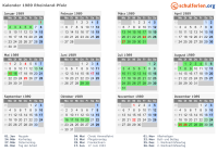 Kalender 1989 mit Ferien und Feiertagen Rheinland-Pfalz
