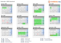 Kalender 1989 mit Ferien und Feiertagen Saarland