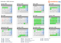 Kalender 1989 mit Ferien und Feiertagen Amiens