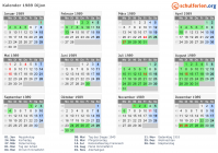 Kalender 1989 mit Ferien und Feiertagen Dijon