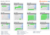 Kalender 1989 mit Ferien und Feiertagen Lille