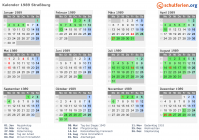 Kalender 1989 mit Ferien und Feiertagen Straßburg
