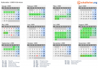 Kalender 1989 mit Ferien und Feiertagen Kärnten