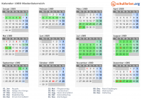 Kalender 1989 mit Ferien und Feiertagen Niederösterreich