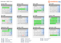 Kalender 1989 mit Ferien und Feiertagen Tirol