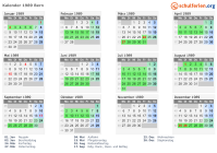 Kalender 1989 mit Ferien und Feiertagen Bern