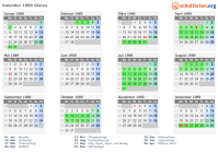 Kalender 1989 mit Ferien und Feiertagen Glarus
