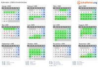 Kalender 1989 mit Ferien und Feiertagen Graubünden