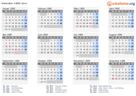 Kalender 1989 mit Ferien und Feiertagen Jura