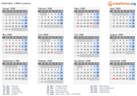 Kalender 1989 mit Ferien und Feiertagen Luzern