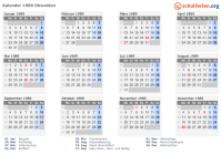 Kalender 1989 mit Ferien und Feiertagen Obwalden