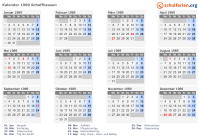 Kalender 1989 mit Ferien und Feiertagen Schaffhausen