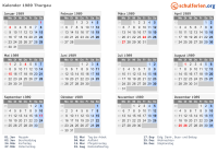 Kalender 1989 mit Ferien und Feiertagen Thurgau