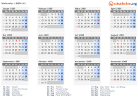 Kalender 1989 mit Ferien und Feiertagen Uri
