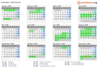Kalender 1990 mit Ferien und Feiertagen Berlin