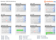 Kalender 1990 mit Ferien und Feiertagen Brandenburg