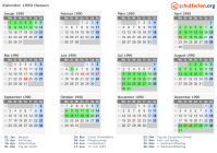 Kalender 1990 mit Ferien und Feiertagen Hessen