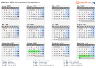 Kalender 1990 mit Ferien und Feiertagen Mecklenburg-Vorpommern