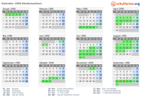 Kalender 1990 mit Ferien und Feiertagen Niedersachsen