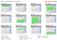 Kalender 1990 mit Ferien und Feiertagen Nordrhein-Westfalen