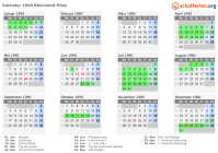 Kalender 1990 mit Ferien und Feiertagen Rheinland-Pfalz
